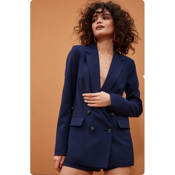 Last☝️Navy Double Breasted Long Line Blazer Jacket - Picture 6 of 8